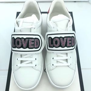 Womens 38.5 Gucci Ace Removable LOVED Patches
